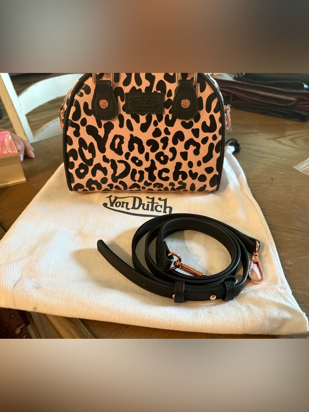 Von Dutch Pink and Black Leopard Dome Crossbody Bag